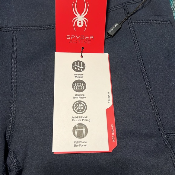 NWT Spyder Active Women's High Rise Tech Fleece Lined Navy Blue Leggings Sz L - Picture 6 of 8